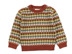Wheat multi red jacquard pullover knit Elias